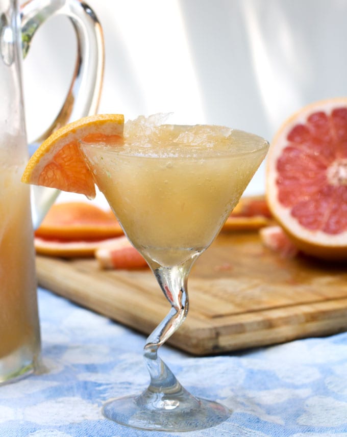 Frozen Grapefruit Margaritas with Salt Sugar Lime Rims