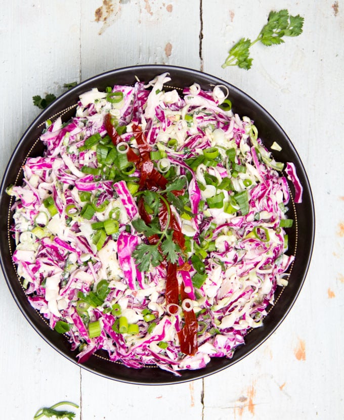 Creamy Spicy Chipotle Coleslaw - the perfect topping for burgers, sandwiches or sliders. A great side dish with grilled meat, fish or chicken. 