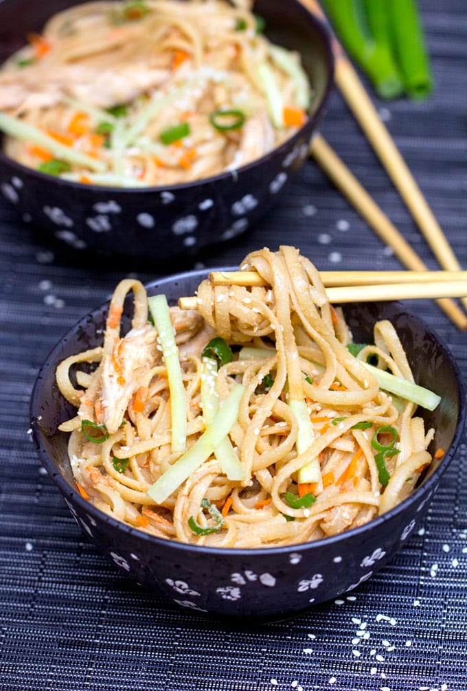 Here's an easy recipe for the most delicious spicy sesame peanut noodles with chicken and vegetables. It takes just 30 minutes to get this Chinese favorite on the table.