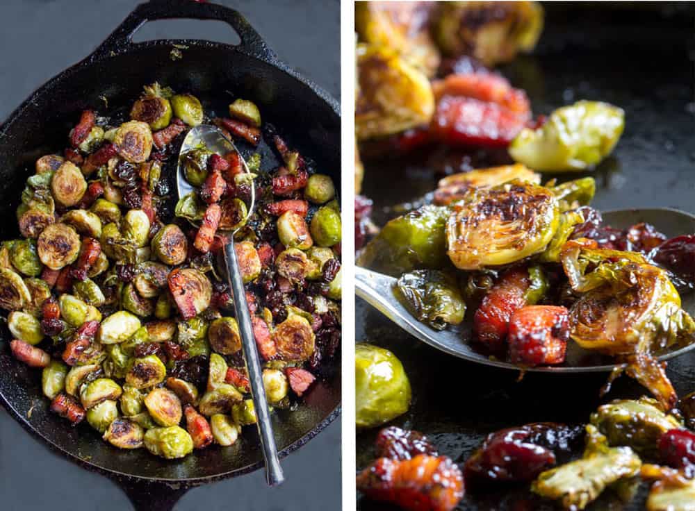 how to make roasted brussels sprouts with bacon and dried cherries