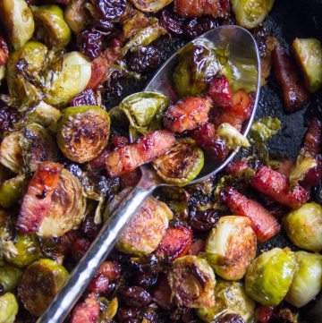 Roasted Brussels Sprouts with Bacon and Dried Cherries