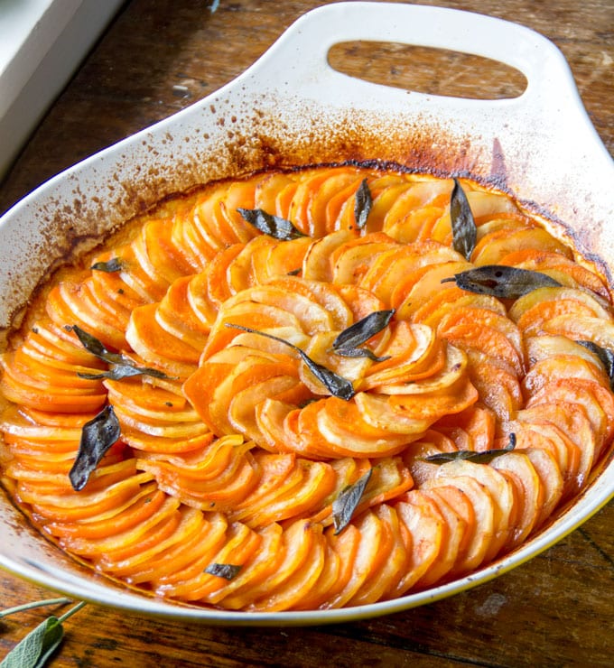 This two-potato tian is a delicious and beautiful side dish for your holiday table