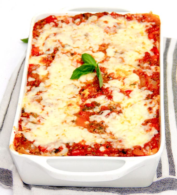 Here's a delicious vegetarian version of classic Italian lasagna: Roasted Vegetable Lasagna. You won't miss the meat in this scrumptious casserole, packed with roasted carrots, bell peppers, onions and broccoli, and layered with thick rich tomato sauce and three cheeses.
