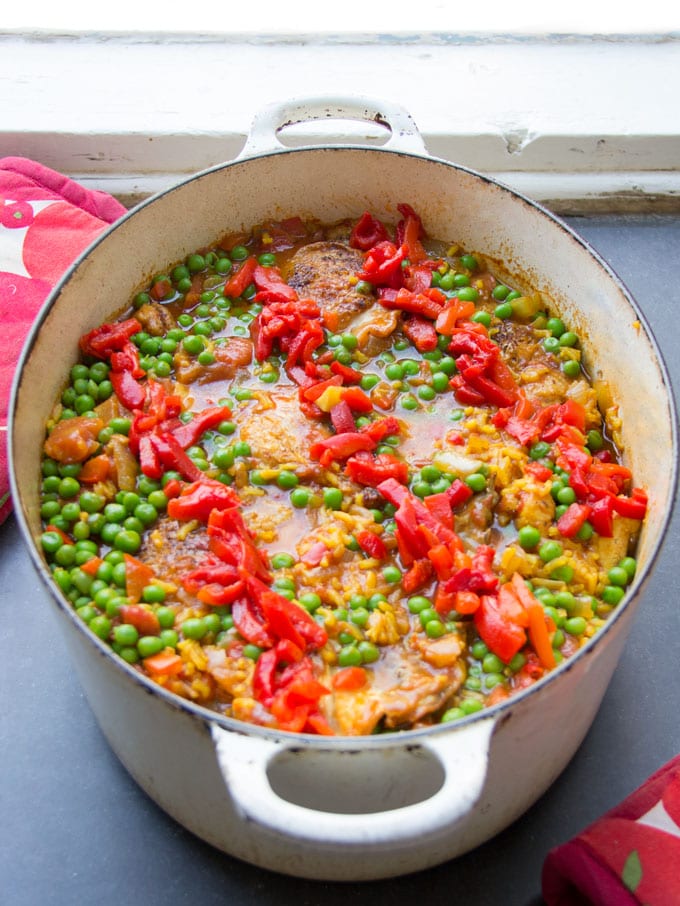 Arroz Con Pollo, Spanish chicken and rice casserole