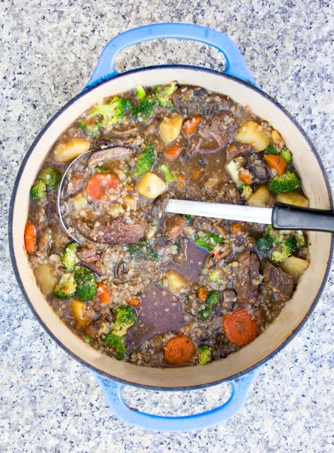 Beef Mushroom Soup - rich and hearty with plenty of meat, potatoes, vegetables and nutritious buckwheat - delicious, healthy, gluten free comfort food. 