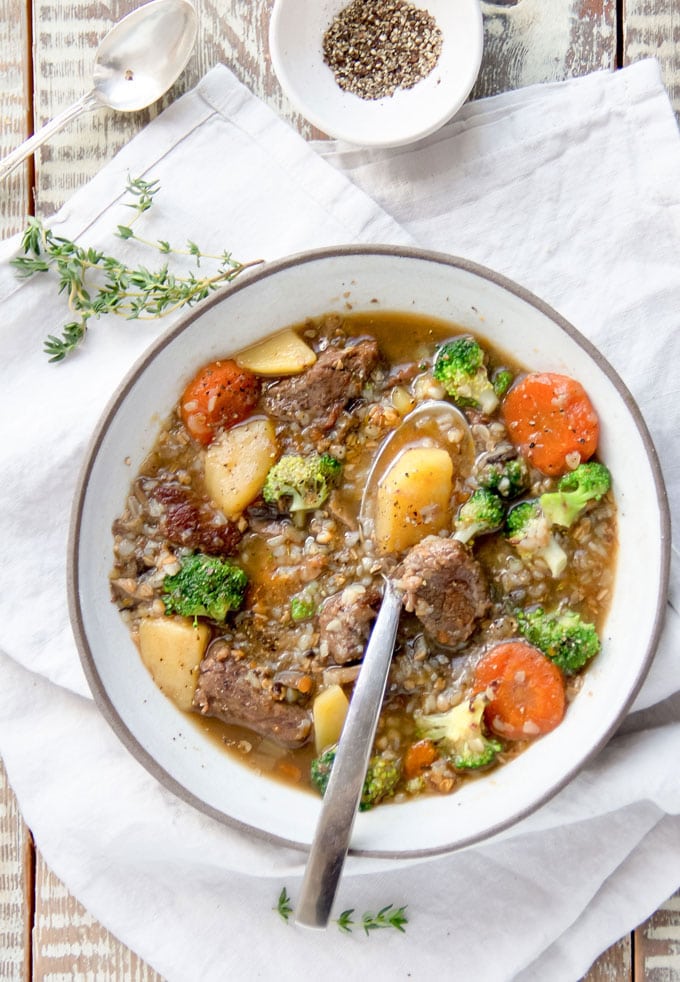 Beef Mushroom Soup - rich and hearty with plenty of meat, potatoes, vegetables and nutritious buckwheat - delicious, healthy, gluten free comfort food.