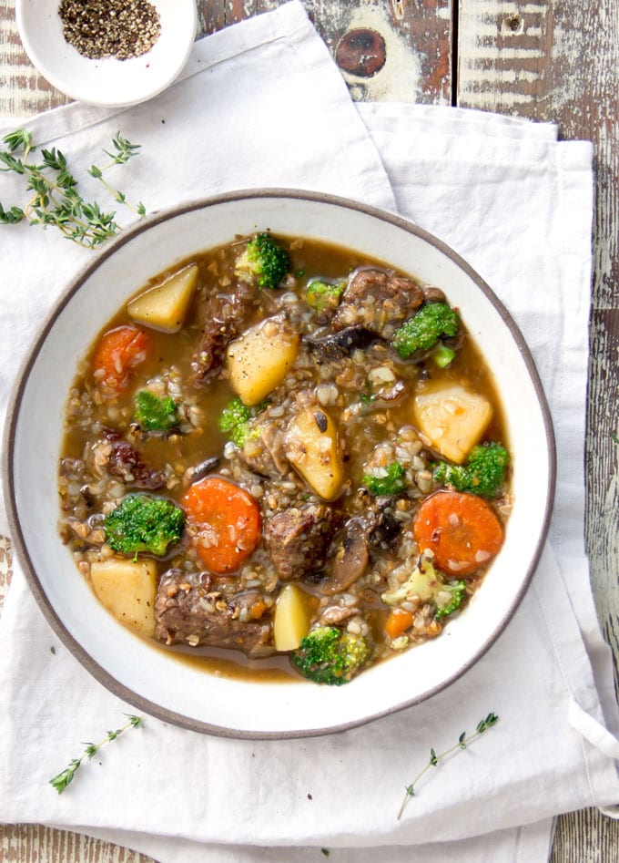 Beef Mushroom Soup - rich and hearty with plenty of meat, potatoes, vegetables and nutritious buckwheat - delicious, healthy, gluten free comfort food.