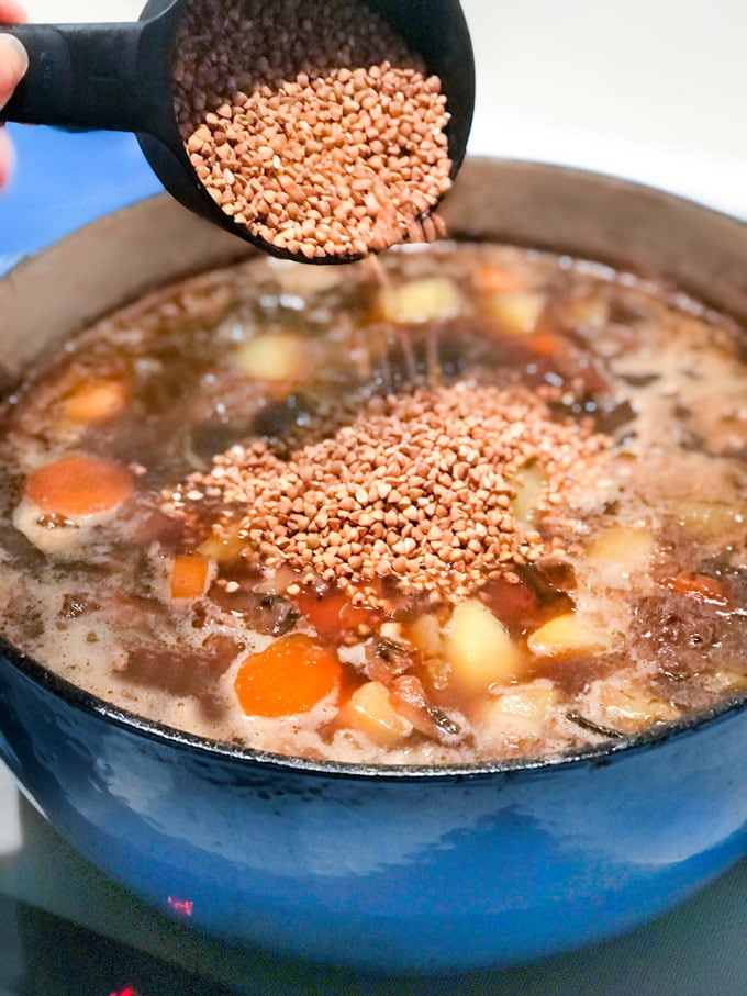 Beef Mushroom Soup - rich and hearty with plenty of meat, potatoes, vegetables and nutritious buckwheat - delicious, healthy, gluten free comfort food. 