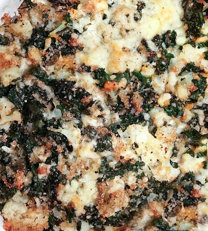 This cauliflower casserole is packed with nutritious veggies and just enough sharp cheddar cheese to make it taste decadent [gluten-free] l Panning The Globe Recipe