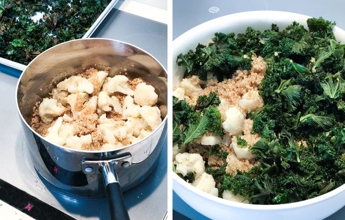 how to make cheesy cauliflower casserole with kale and quinoa.