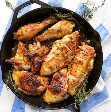 roasted chicken in a cast iron skillet