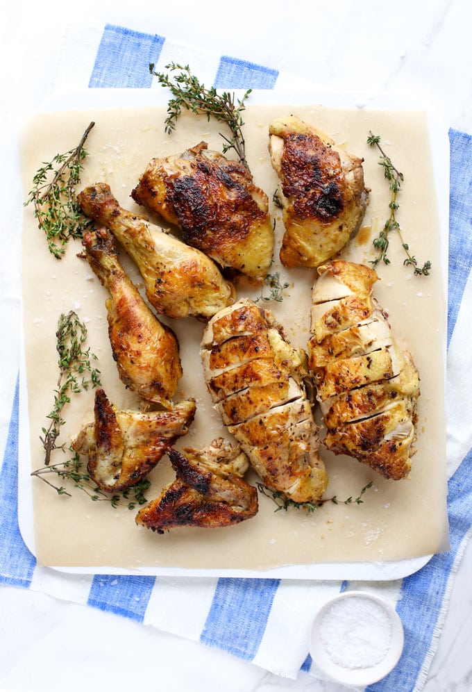 Roasted chicken cut into serving pieces
