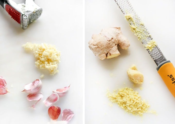 how to make ginger-garlic paste using a garlic press and a microplane zester/grater