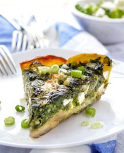 slice of Greek spinach pie in potato crust