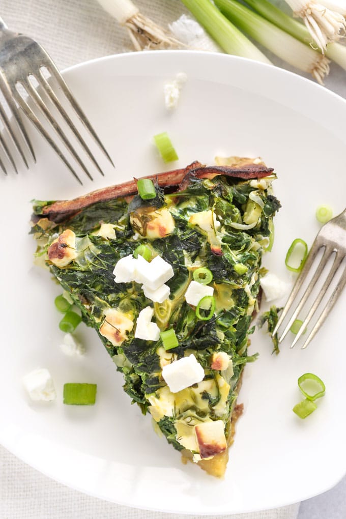 a slice of Greek spinach pie in potato crust