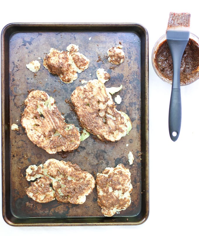 Cauliflower steaks brushed with shawarma spiced butter