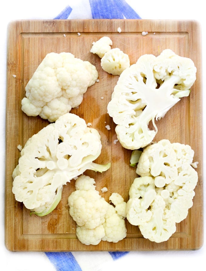 Blanched cauliflower cut into steaks