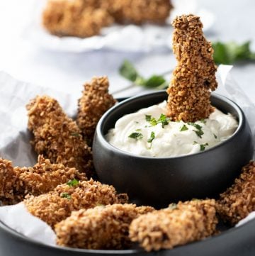 sesame fried chicken bites with tahini yogurt remoulade