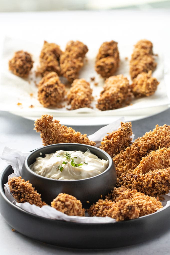 Turkish Sesame Fried Chicken Bites with Tahini Yogurt Remoulade