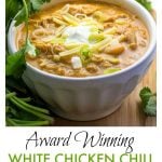 bowl of award winning white bean and chicken chili