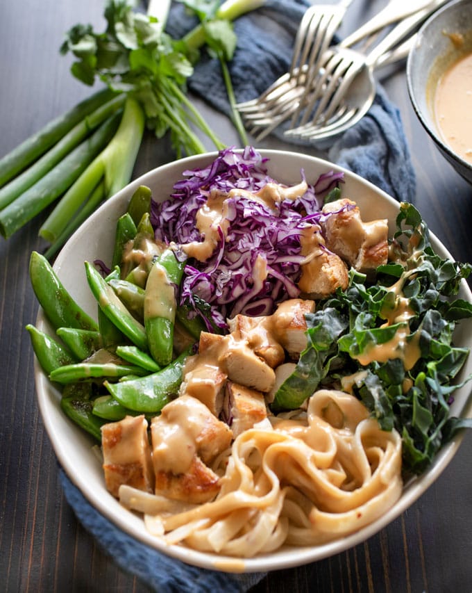 Thai noodle salad bowl with peanut sauce