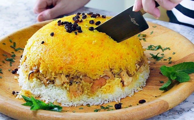 Persian layered Chicken and Rice casserolde