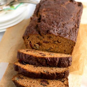 A loaf of healthy pumpkin bread with almond flour