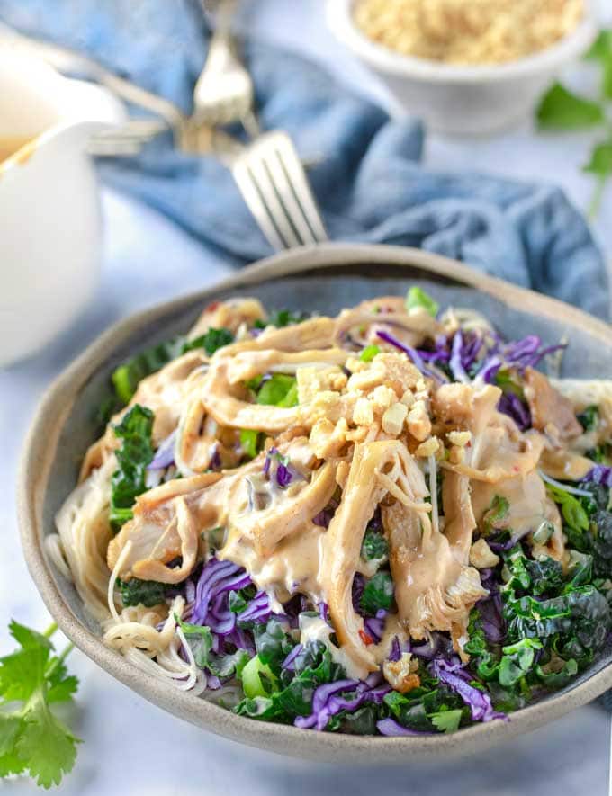 Thai Noodle Salad bowl with spicy peanut dressing