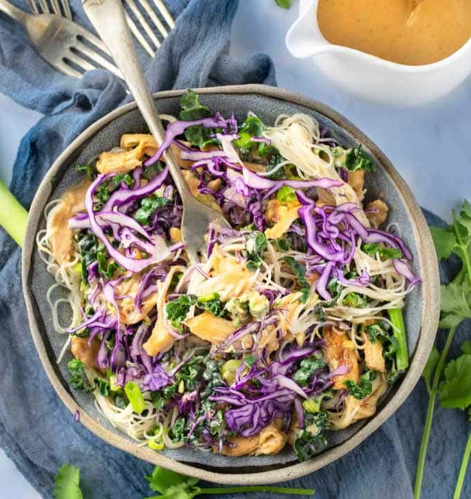 Thai Noodle salad bowl with peanut sauce