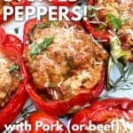 1 stuffed red bell pepper topped with grated parmesan.