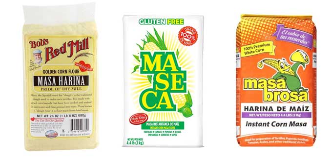Three bags of masa harina, bob's red mill, maseca and masa brosa