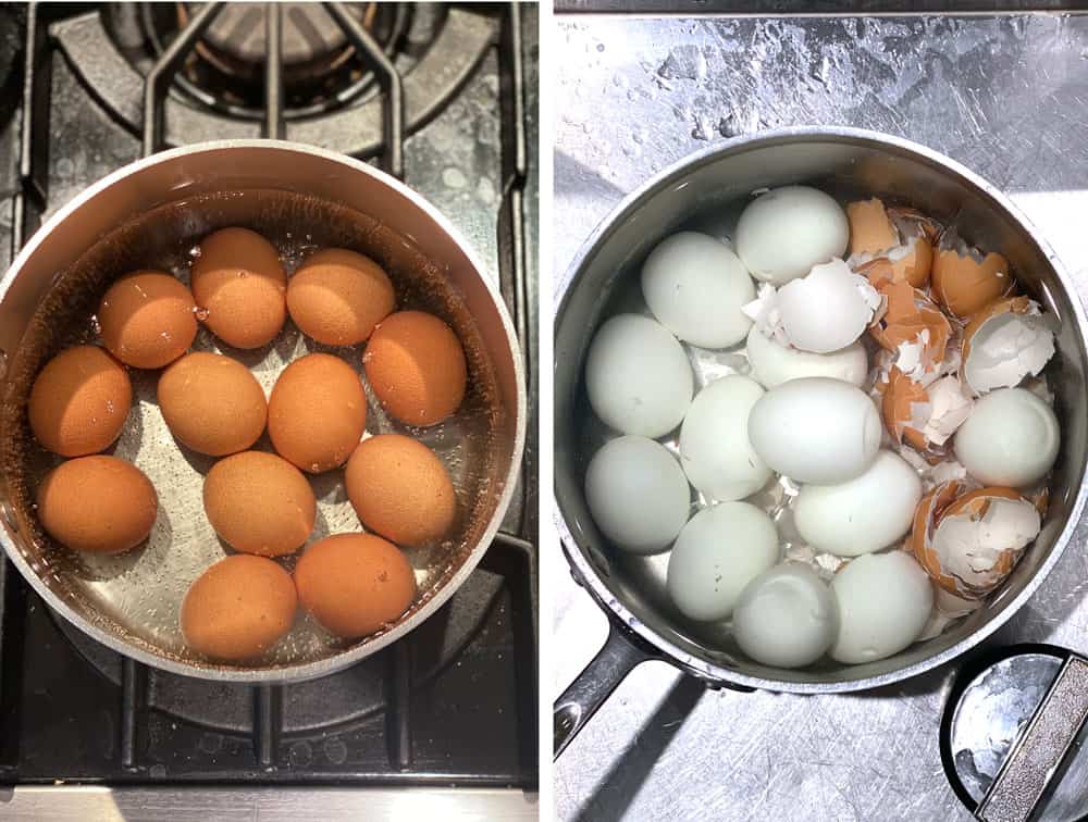 how to make perfect hard boiled eggs for egg salad, boiling and peeling