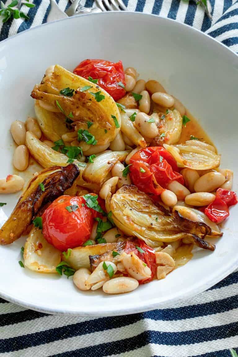 Roasted Fennel Tomatoes and White Beans l Panning The Globe