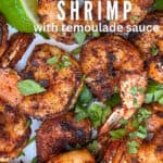 a dozen spice crusted sautéed shrimp sprinkled with chopped cilantro