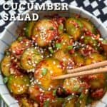 Korean cucumber salad in a bowl with chopsticks