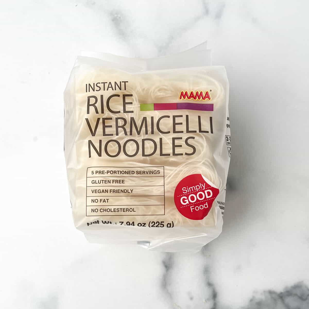 A package of instant rice vermicelli noodles on a countertop.
